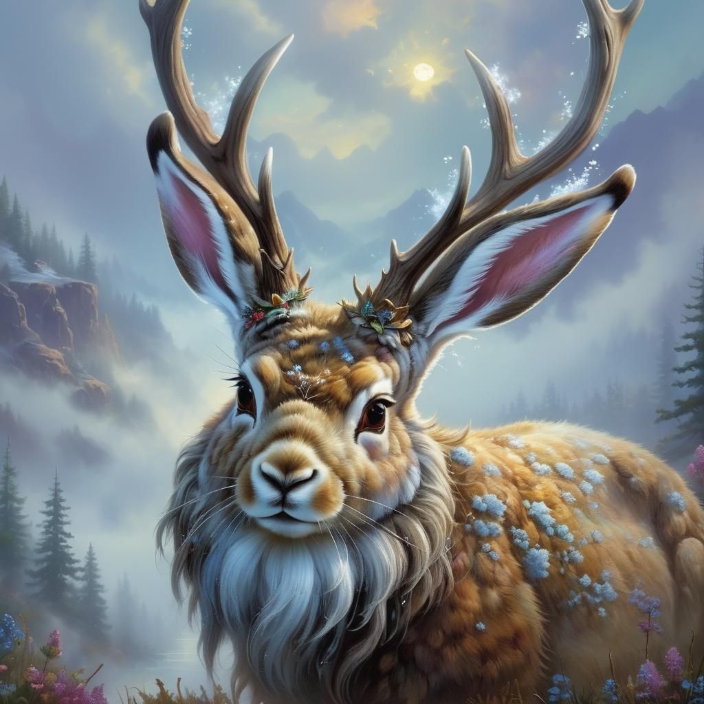 Ethereal Jackalope in Hyperdetailed Fantasy Landscape
