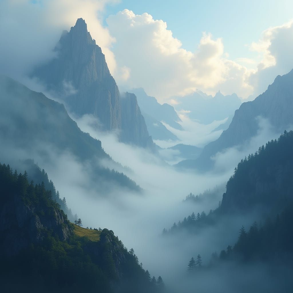 Ethereal Misty Mountains in a Fantasy Landscape