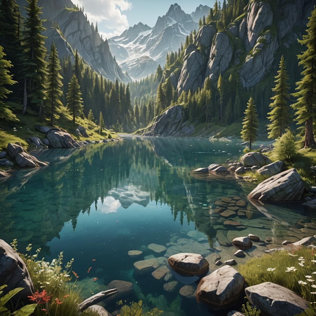 Crystal Mountain Lake Fantasy Concept Art