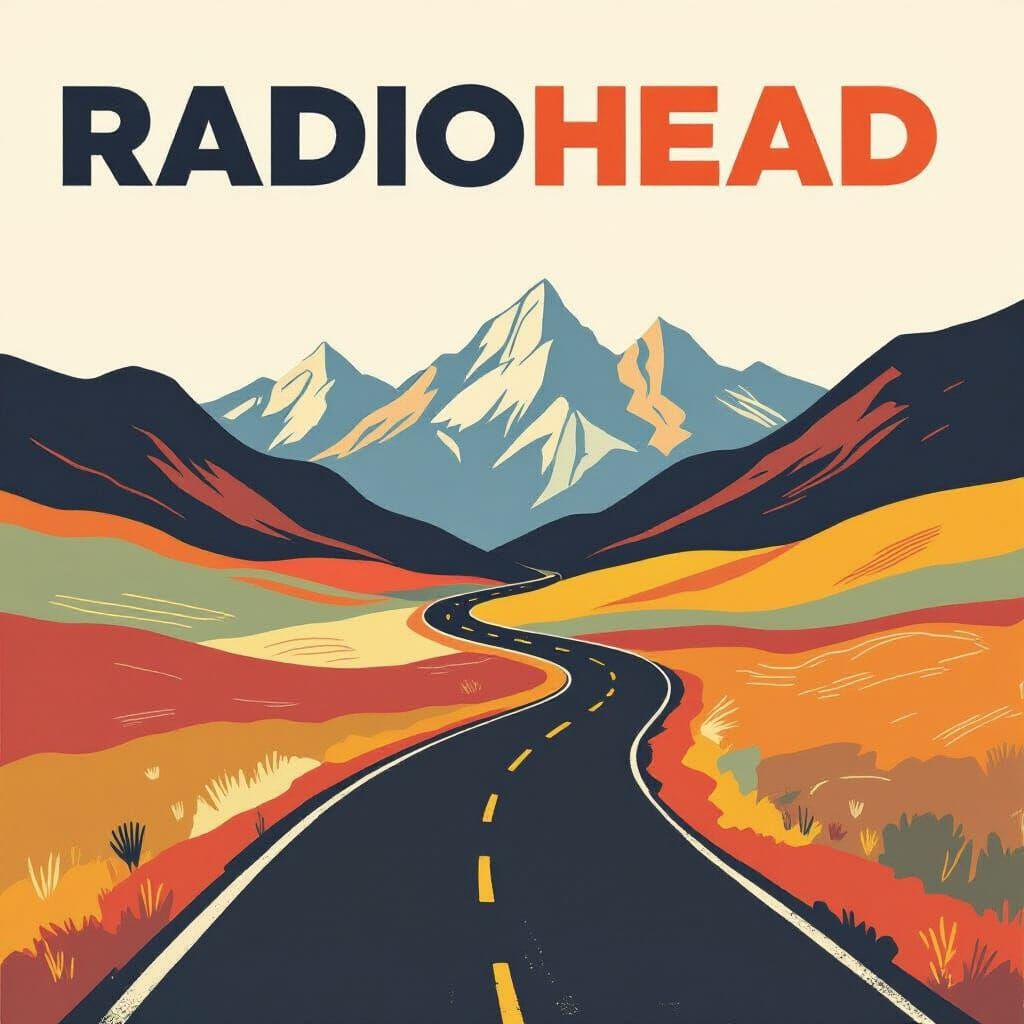 Album Cover: Radiohead Style Road Through Mountains