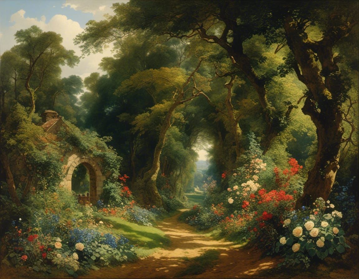 Woman in Eden Garden, Watercolor Fantasy Art