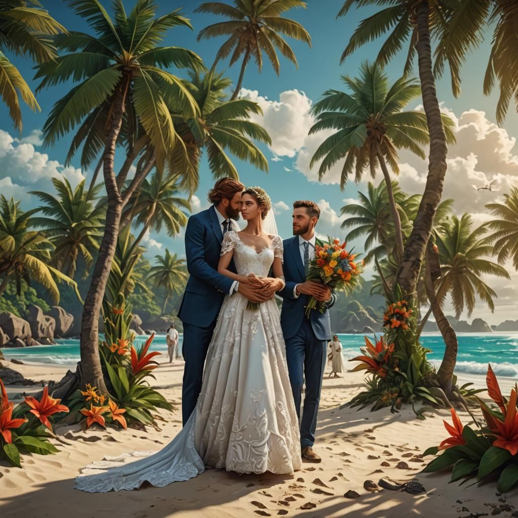 Tropical Beach Wedding in Post-Impressionist Style