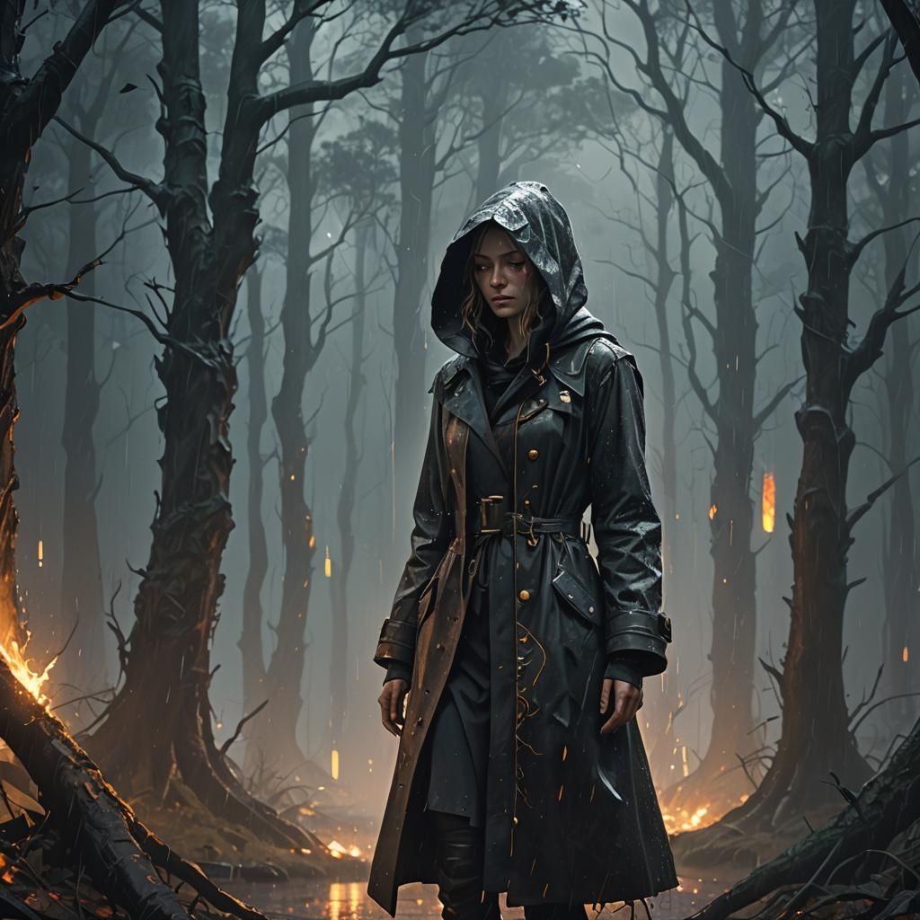 Mystical Forest Girl Crying in Rain