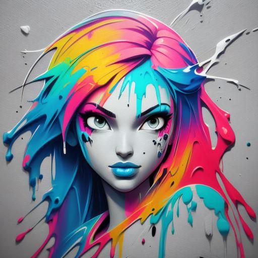 Colorful Graffiti Art Portrait of an Innocent Girl