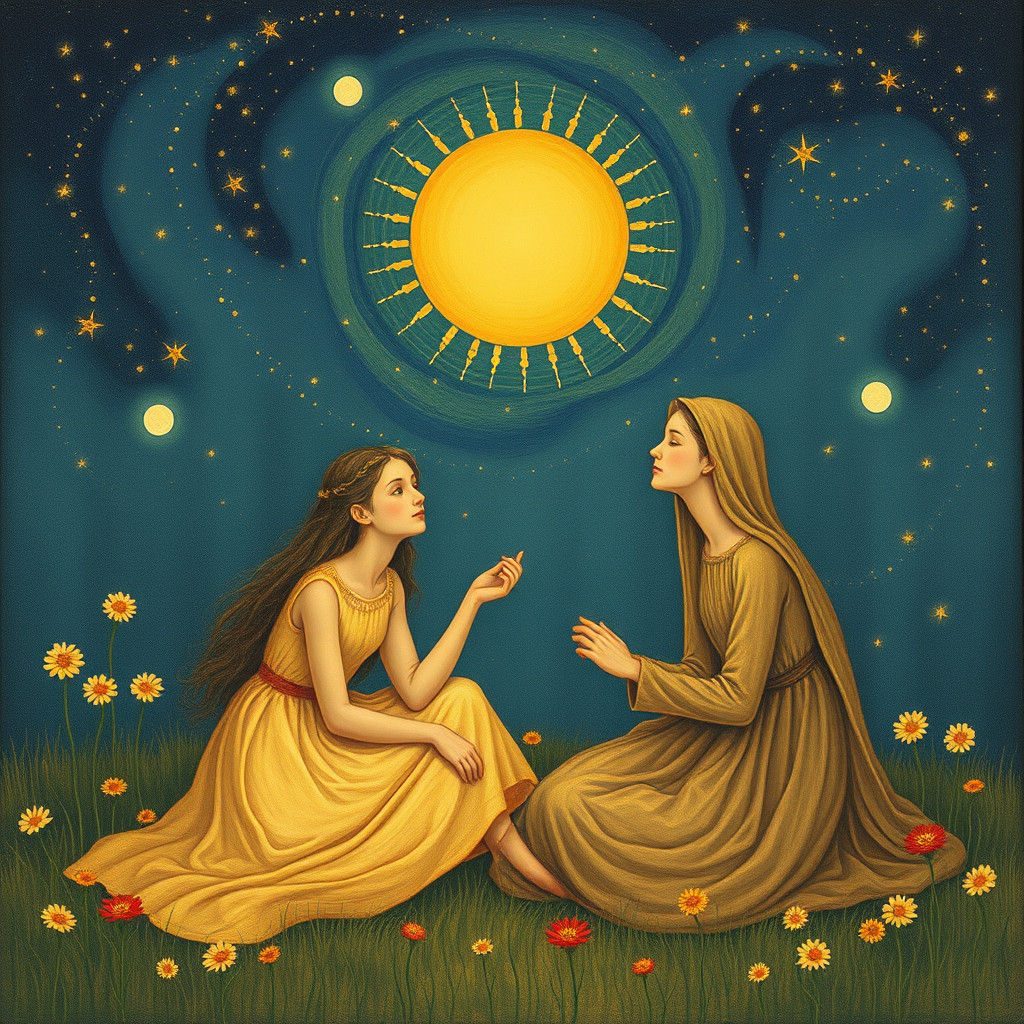 Celestial Beings in Ancient Ruins: A Vision of Fantasy