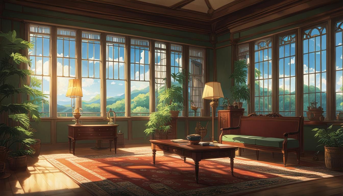 Empty Museum Room in Studio Ghibli Style