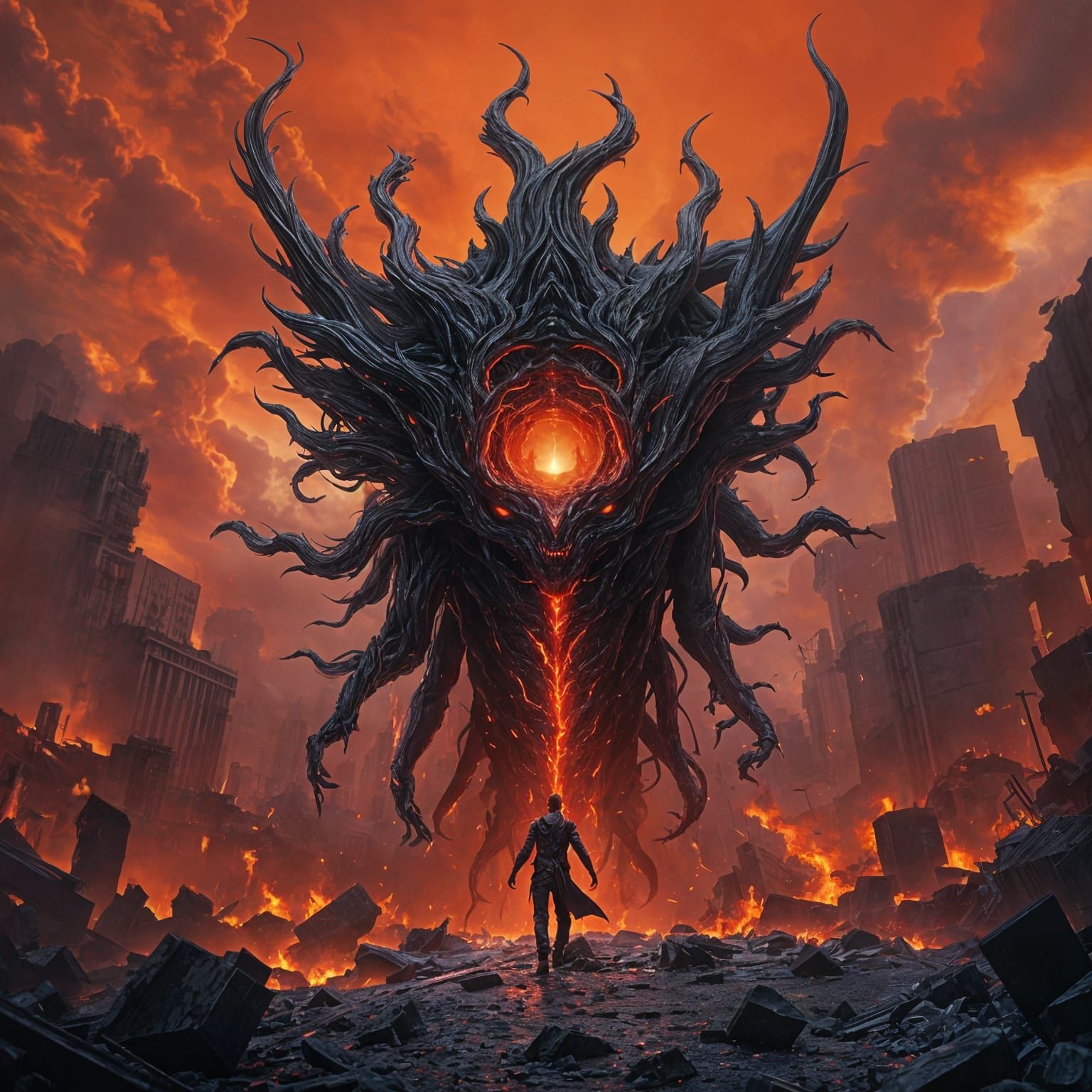 Hyperrealistic Interdimensional Being in Crimson City