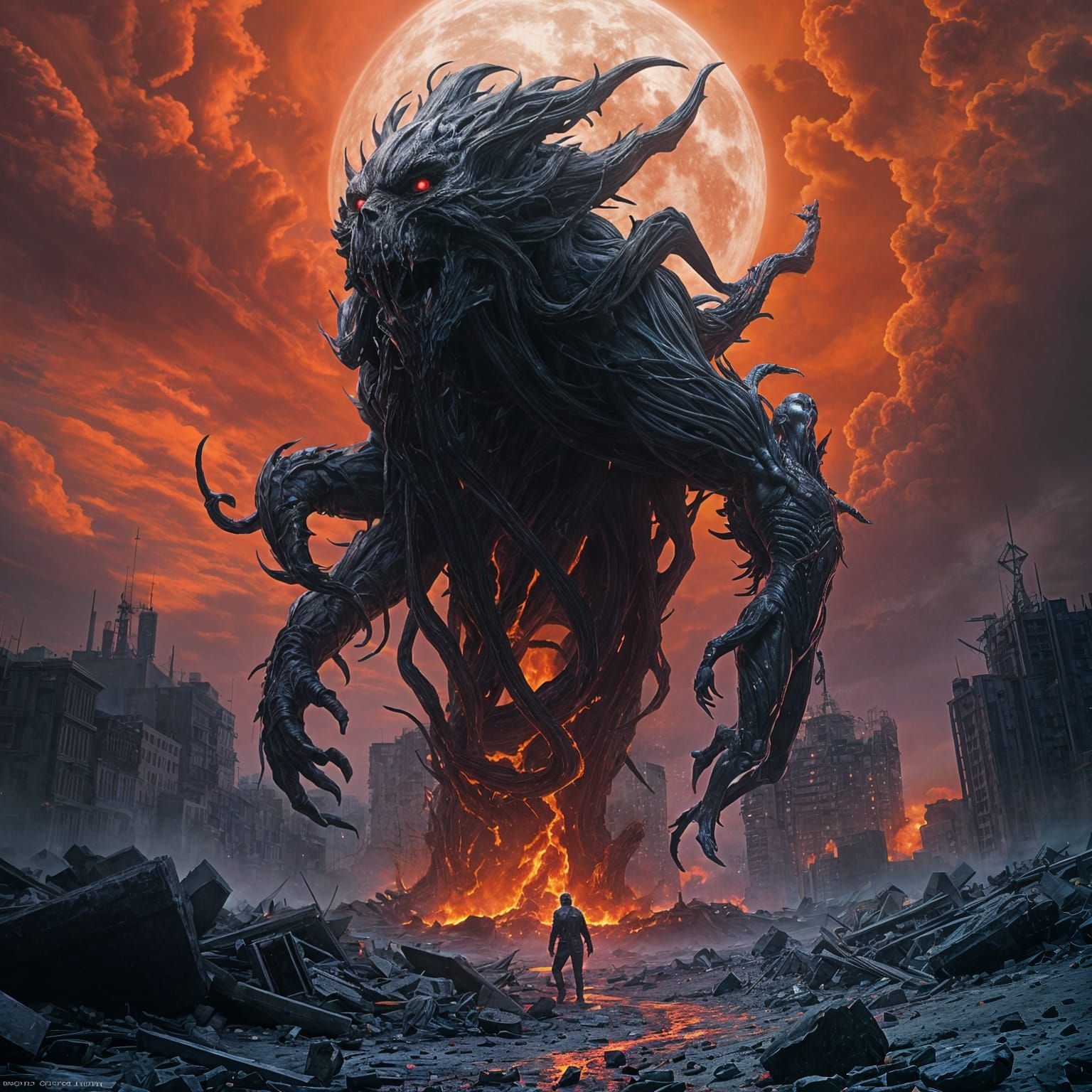 Interdimensional Being of Dark Energy in Ruined City