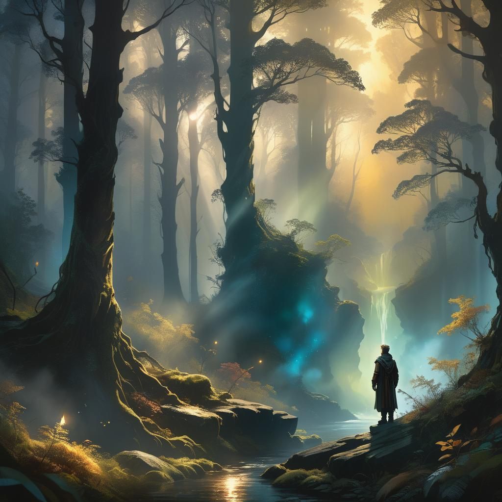 Ethereal Figure in Mystical Forest Concept Art
