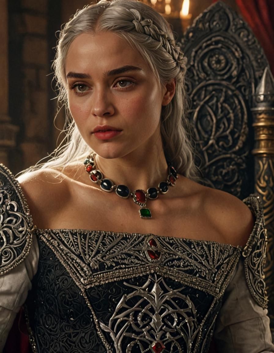 Young Queen in Medieval Throne Room: Photorealistic Art