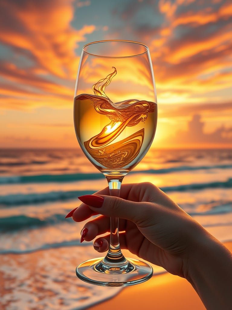 Ethereal Beachside Wine Moment in Fantasy Art