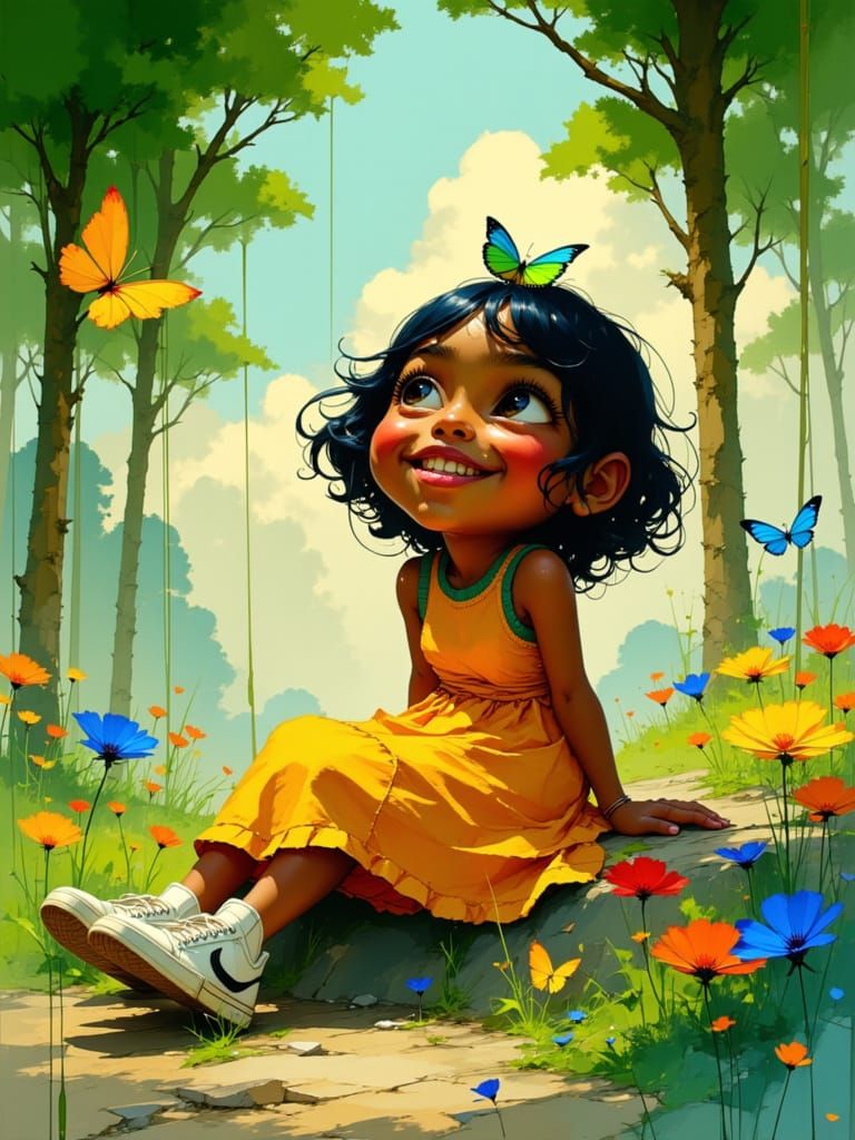 Happy Child with Butterfly, Pixar-Inspired Animation