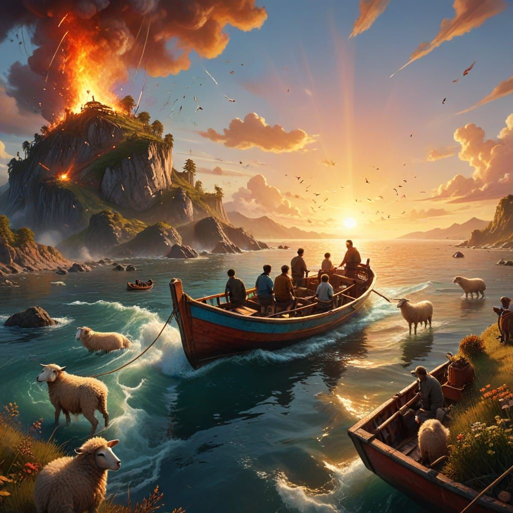 Island Landing: Vibrant Oil Painting of Adventure