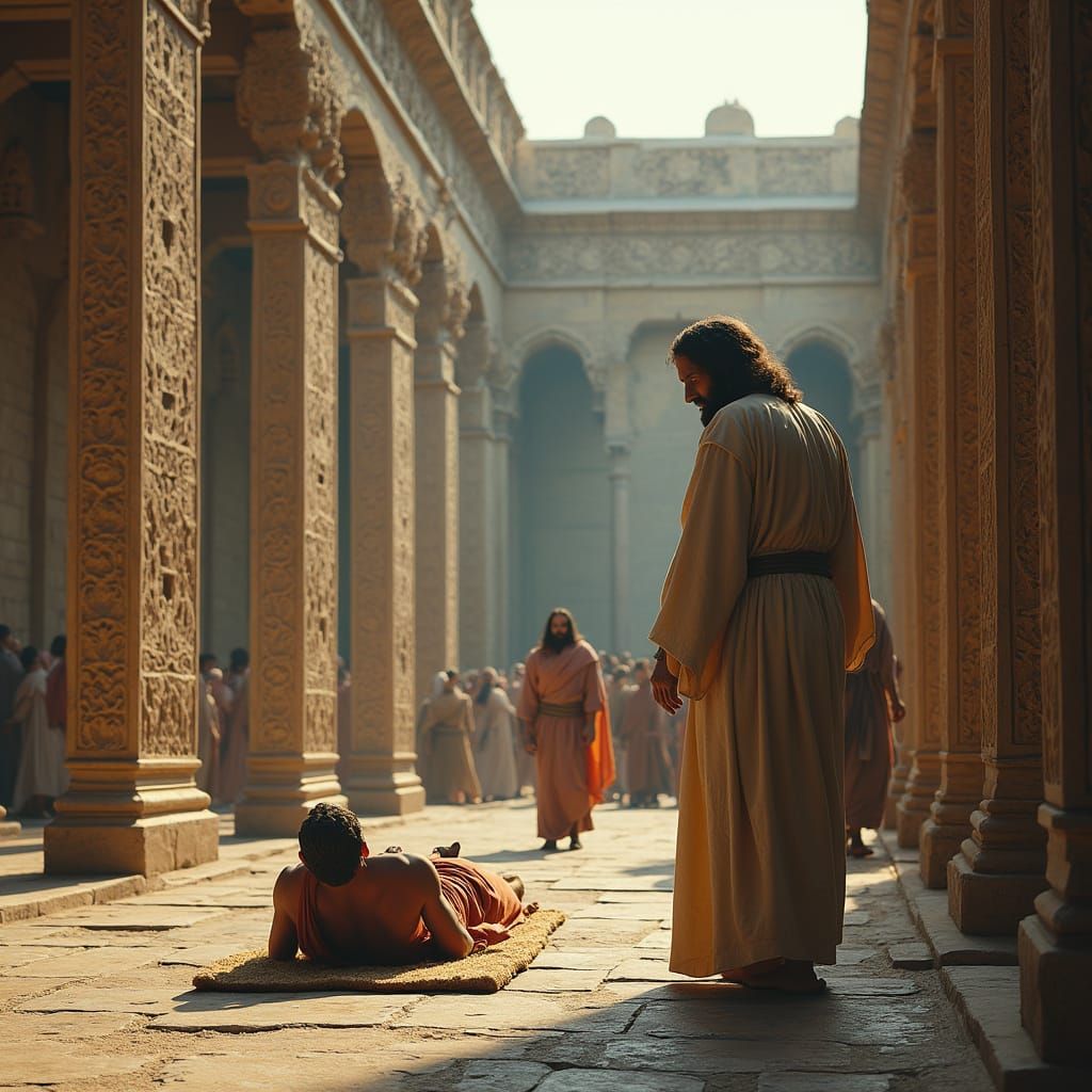 Jesus in Ancient Plaza, Epic Cinematic Scene