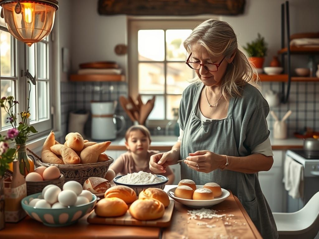 Rustic Kitchen Scene with Baking Essentials in Warm Golden L...