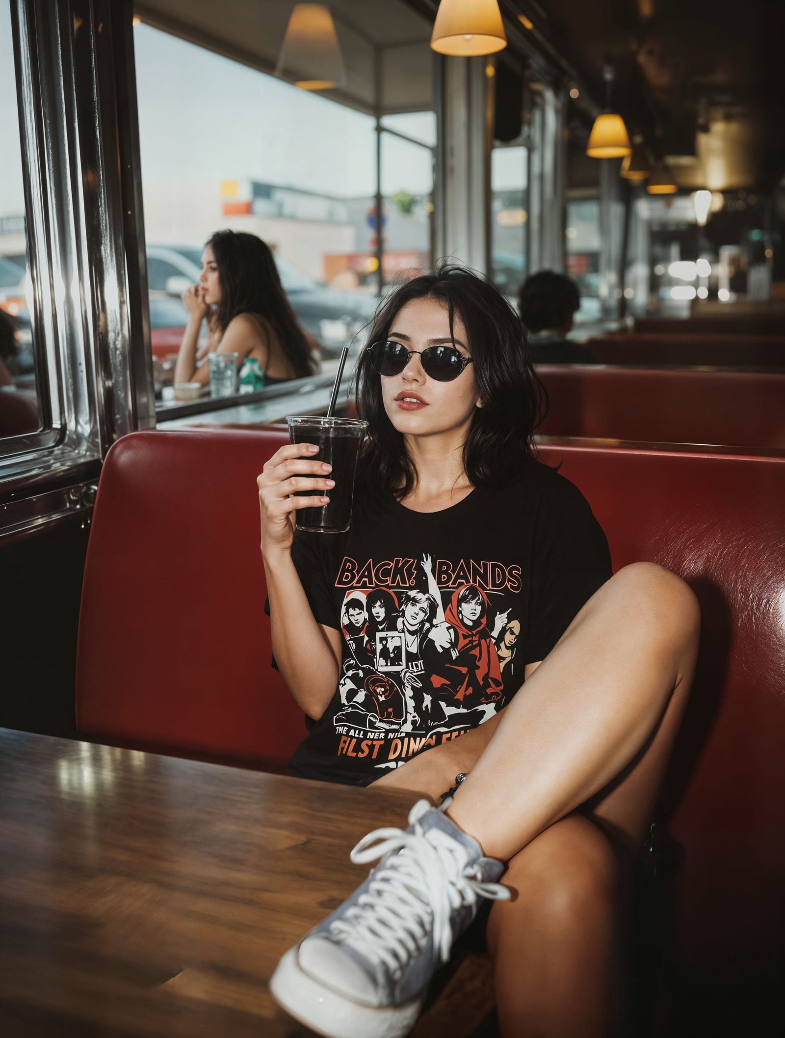 90s Grunge Girl in Diner Booth