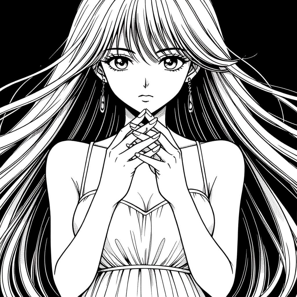 Anime Girl Coloring Page With Long Nails