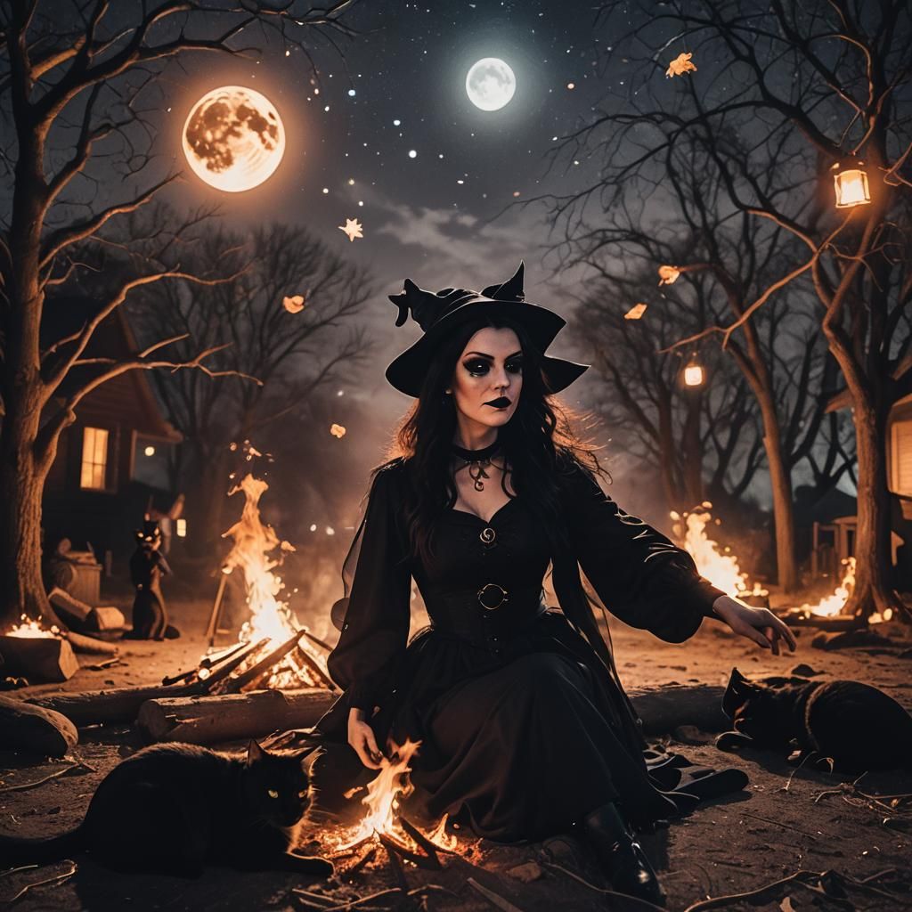 Gothic Witches Dancing Under a Starry Sky