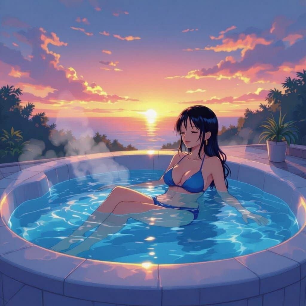 Nami Relaxing in a Steamy Hot Tub