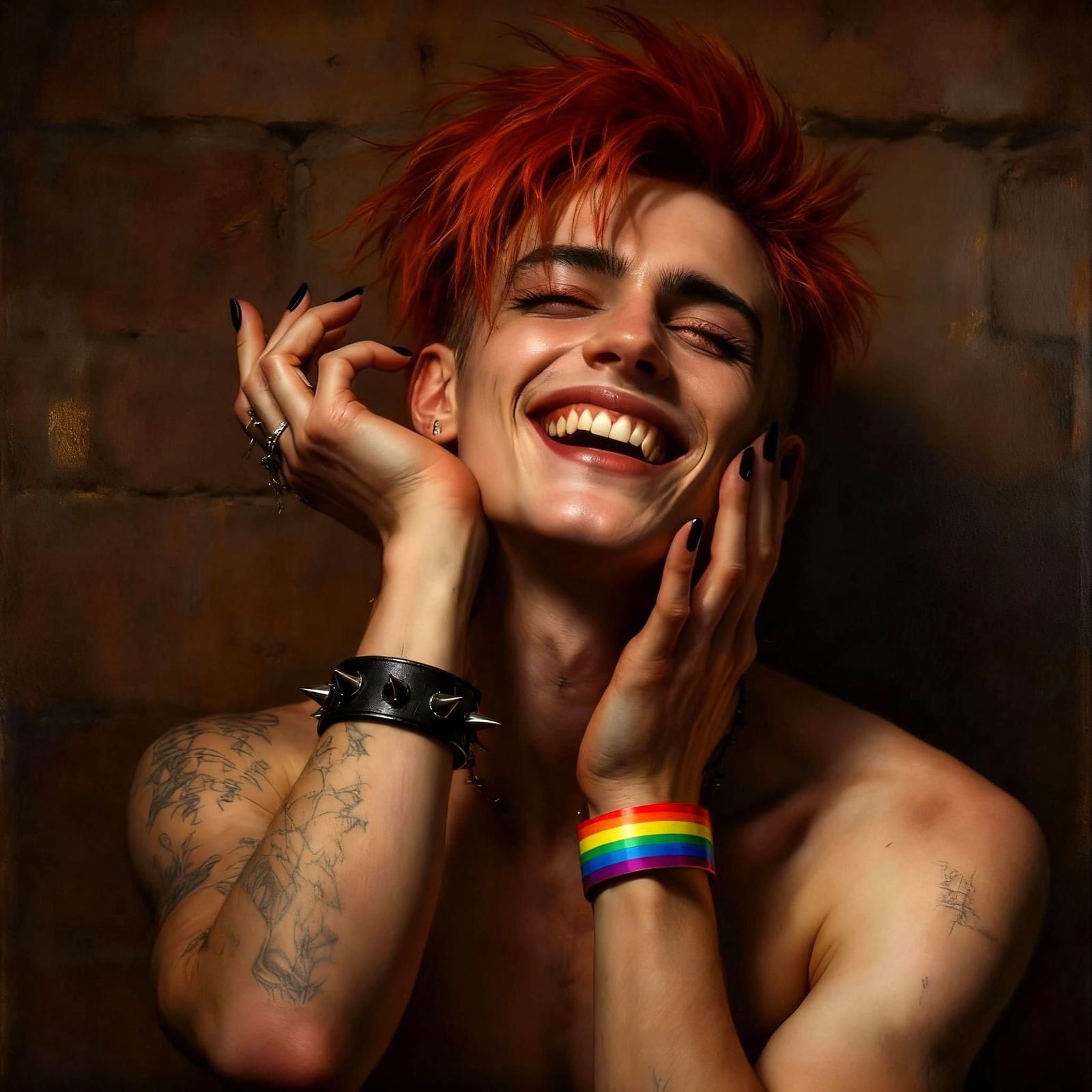 Renaissance Goth Punk Man with Rainbow Accents