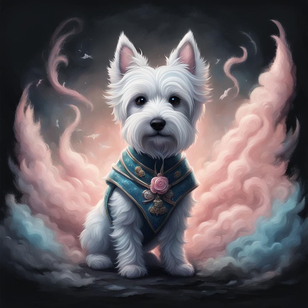 Anthropomorphic Westie Cloud in Whimsical Fantasy Art