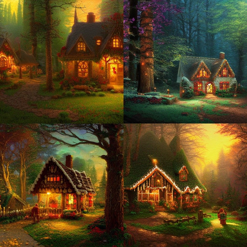Gingerbread House in Woods: Impressionistic Digital Art