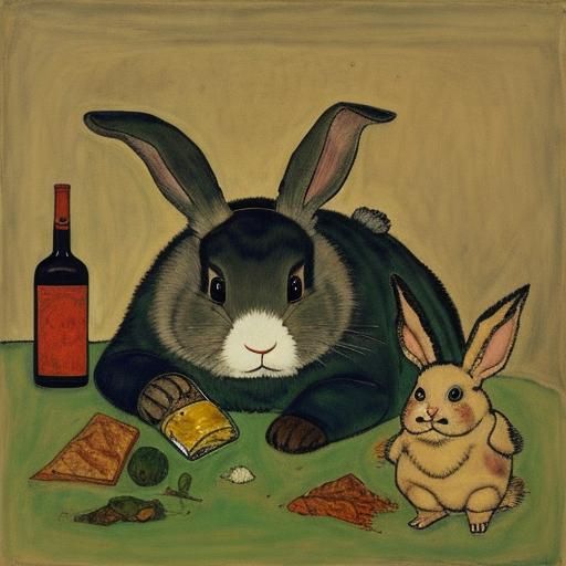 Unpleasant Rabbit Drinking: Expressionist Style
