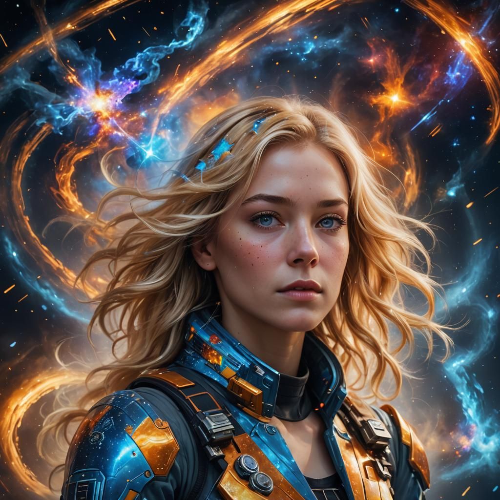 Cosmic Woman Portrait in Art Nouveau Style