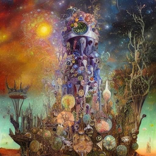 Crystal Flower Miniature World: Surrealist Oil Painting