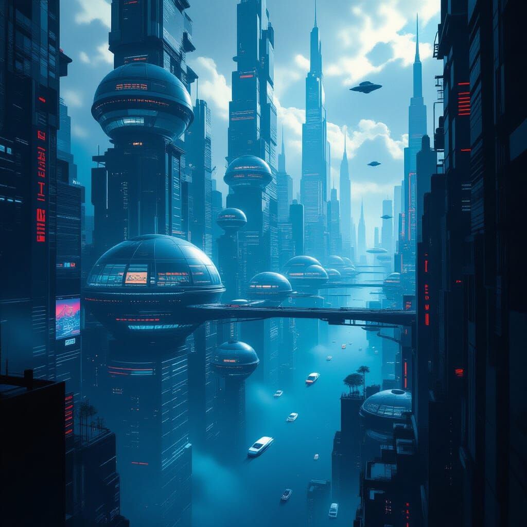 Neo-Noir Vertical Cities Reaching Stratosphere