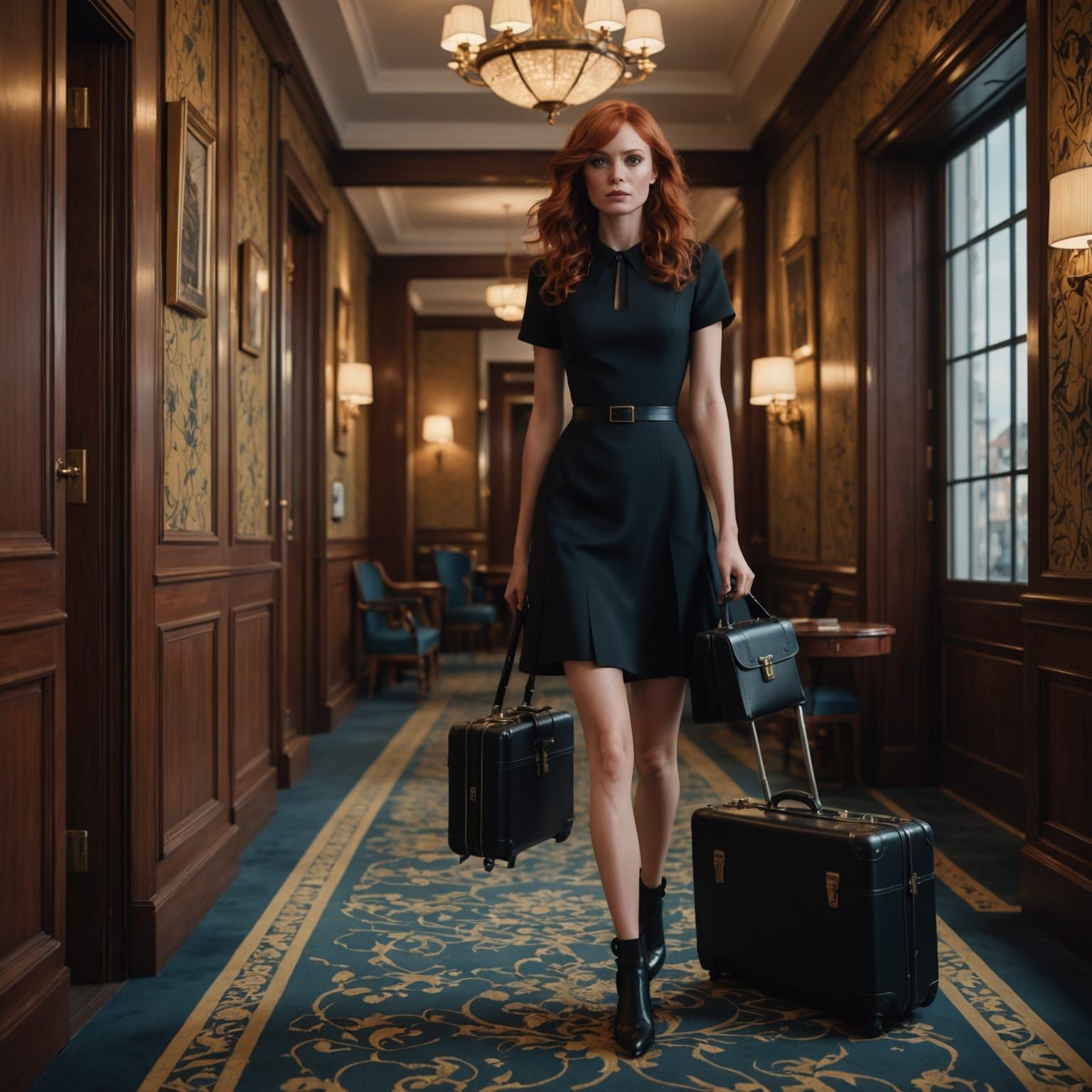 Mysterious Redhead Enters Luxurious Hotel Suite