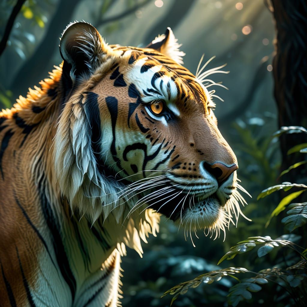 Tiger's Ethereal Glow in a Dreamlike Forest