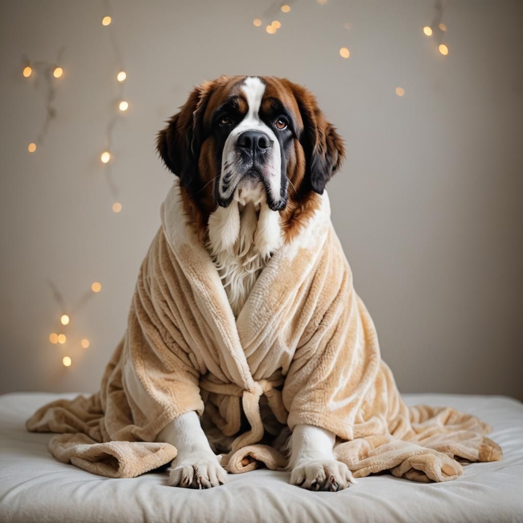 Saint Bernard Dog in Bathrobe: Professional Photography