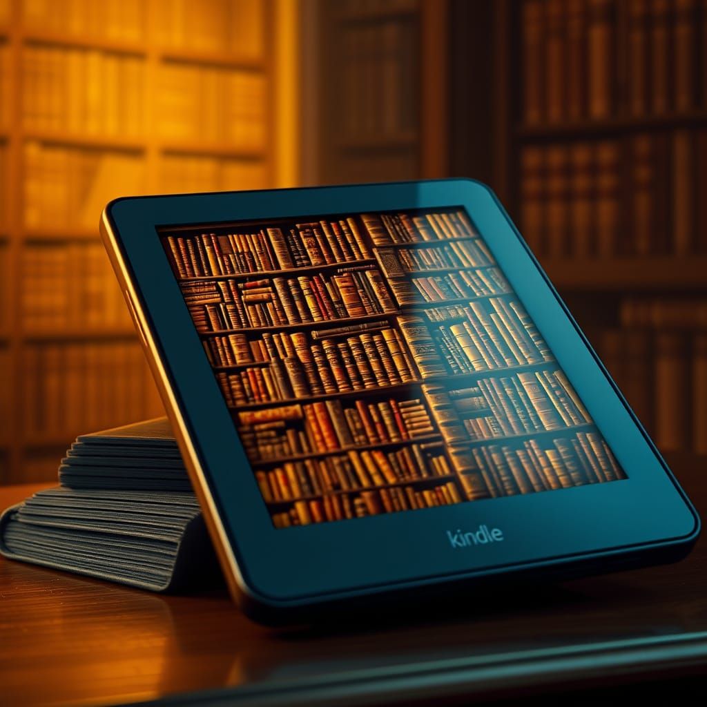 Elegant Bookshelf in Golden Light, Inspired by Classic Oil P...