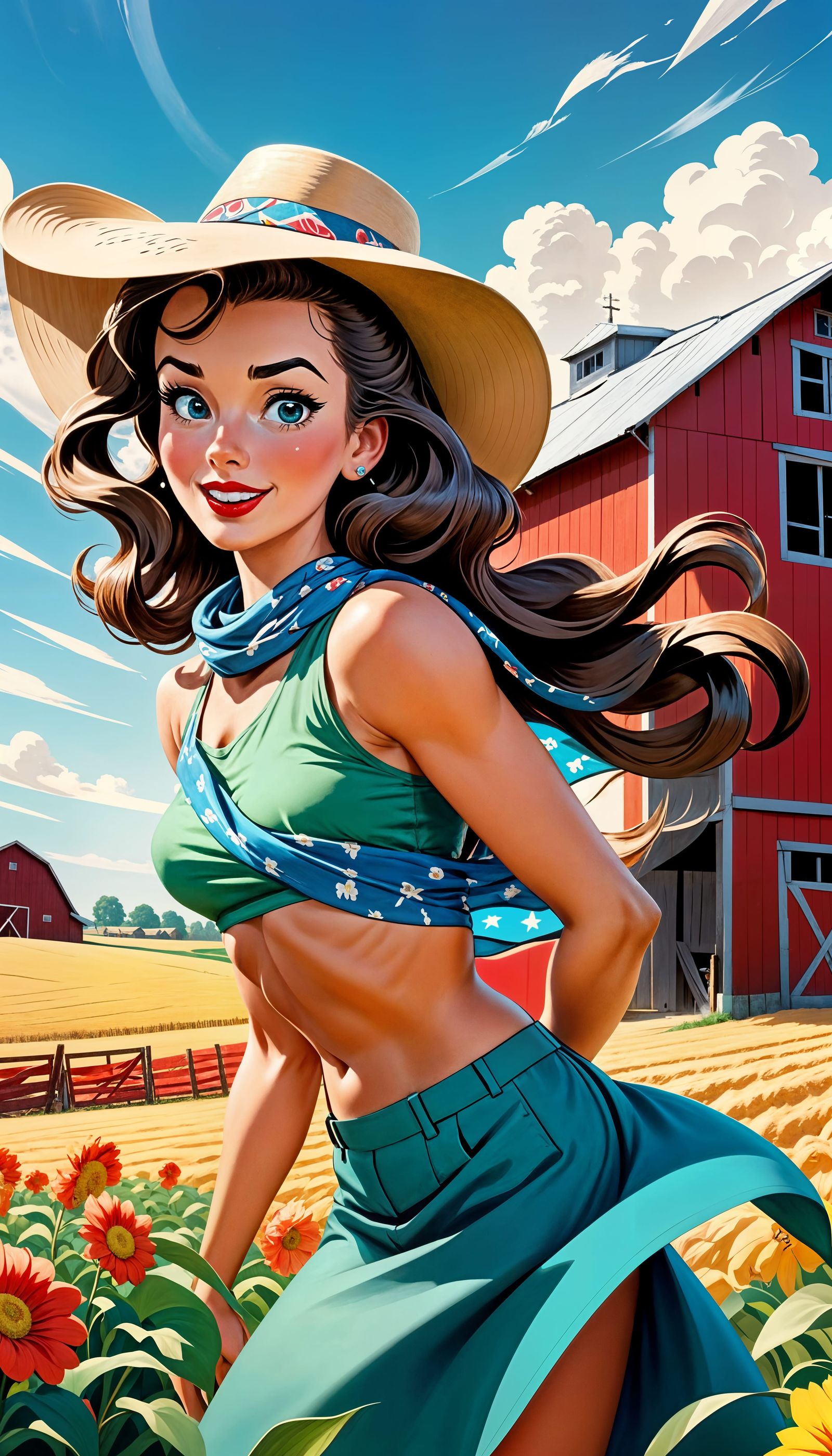 1950s Cartoon Farm Girl Advertising Portrait
