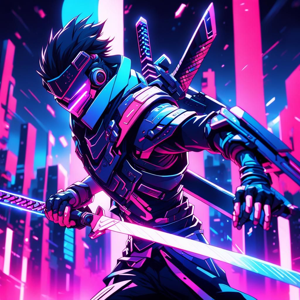 Teenage Boy with Futuristic Sword in Virtual Reality