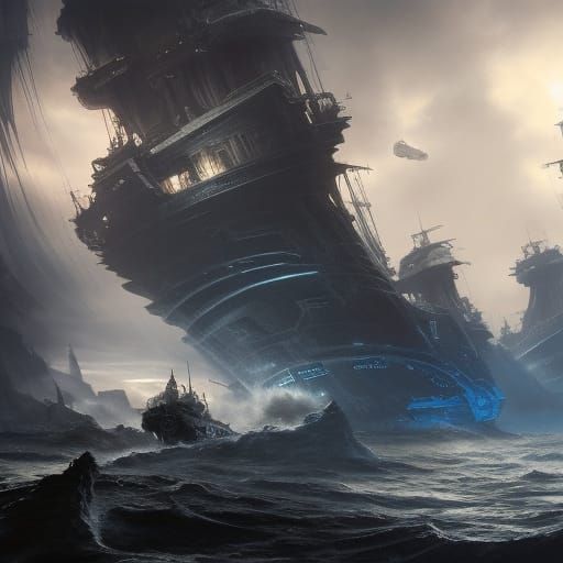 Space Pirates Near Stargate: Dark Fantasy Concept Art