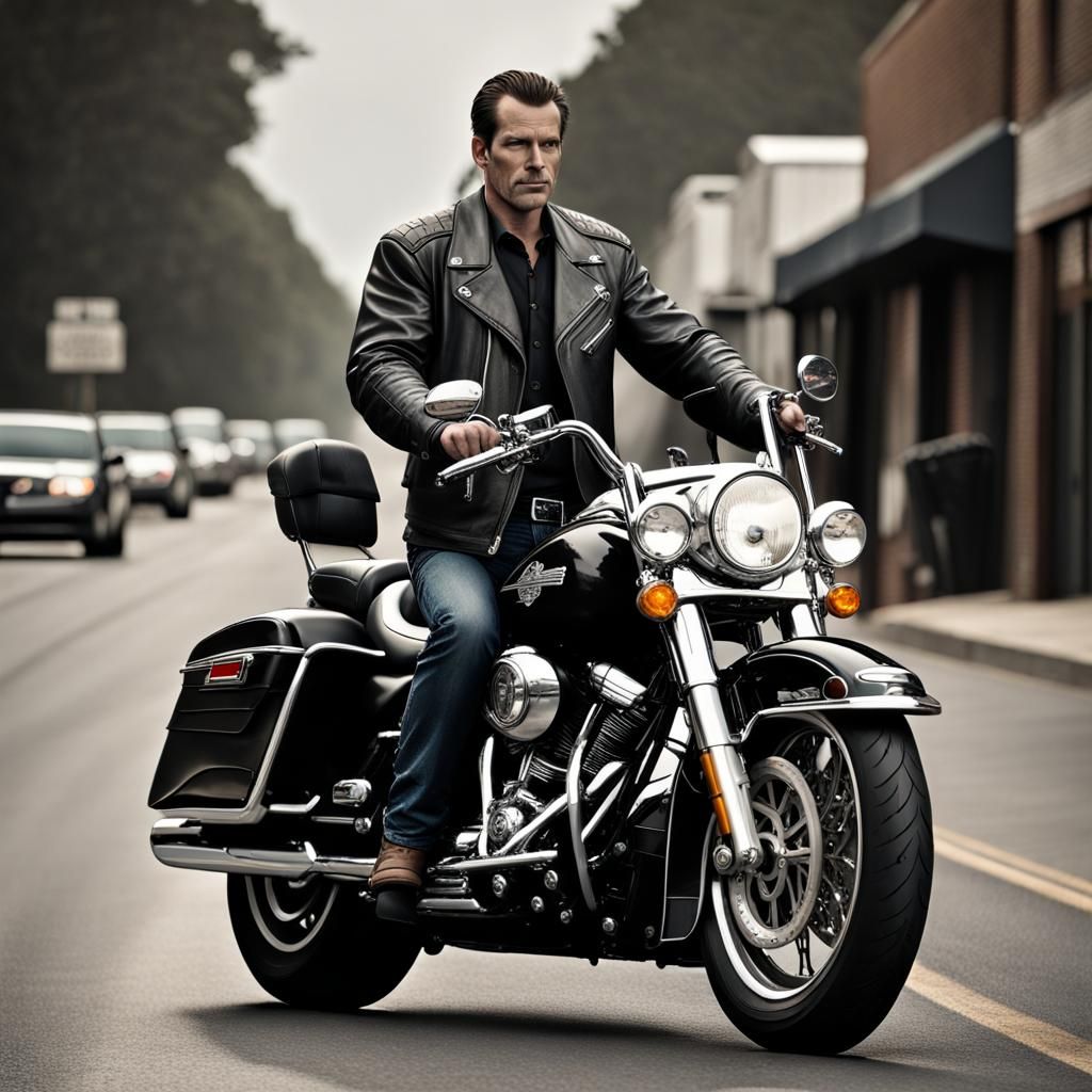 Casual biker, Small town, Black Hills USA.