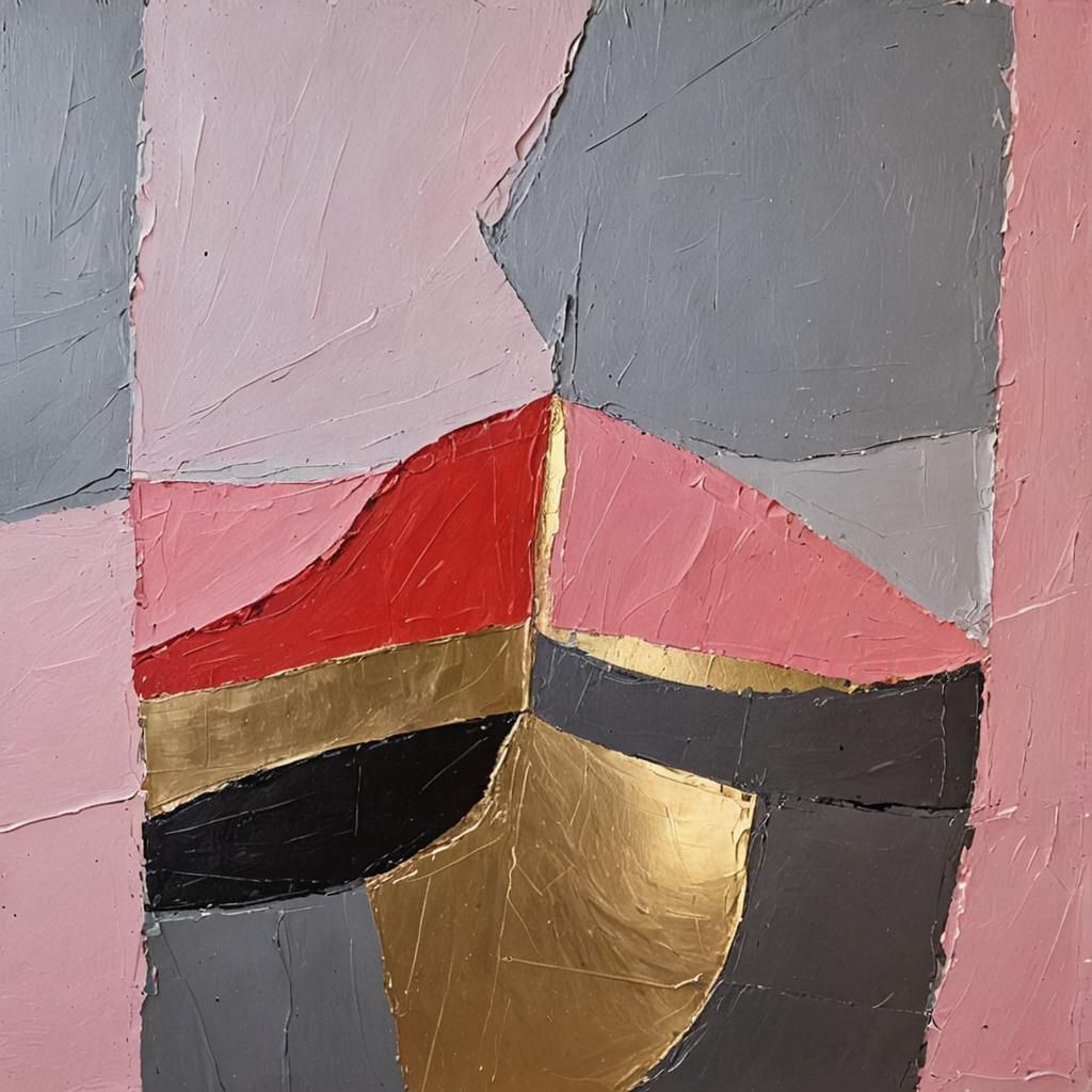 Abstract Landscape with Gold Boat and Red Sail