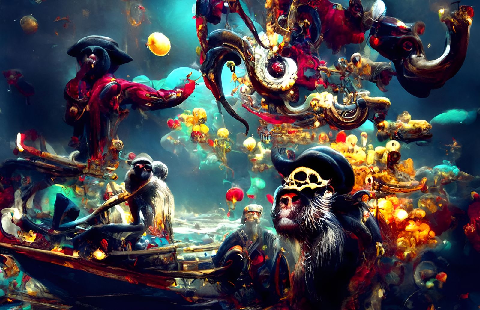 Monkey Pirates Foraging on Bejeweled Beach, Hyperdetailed Ar...