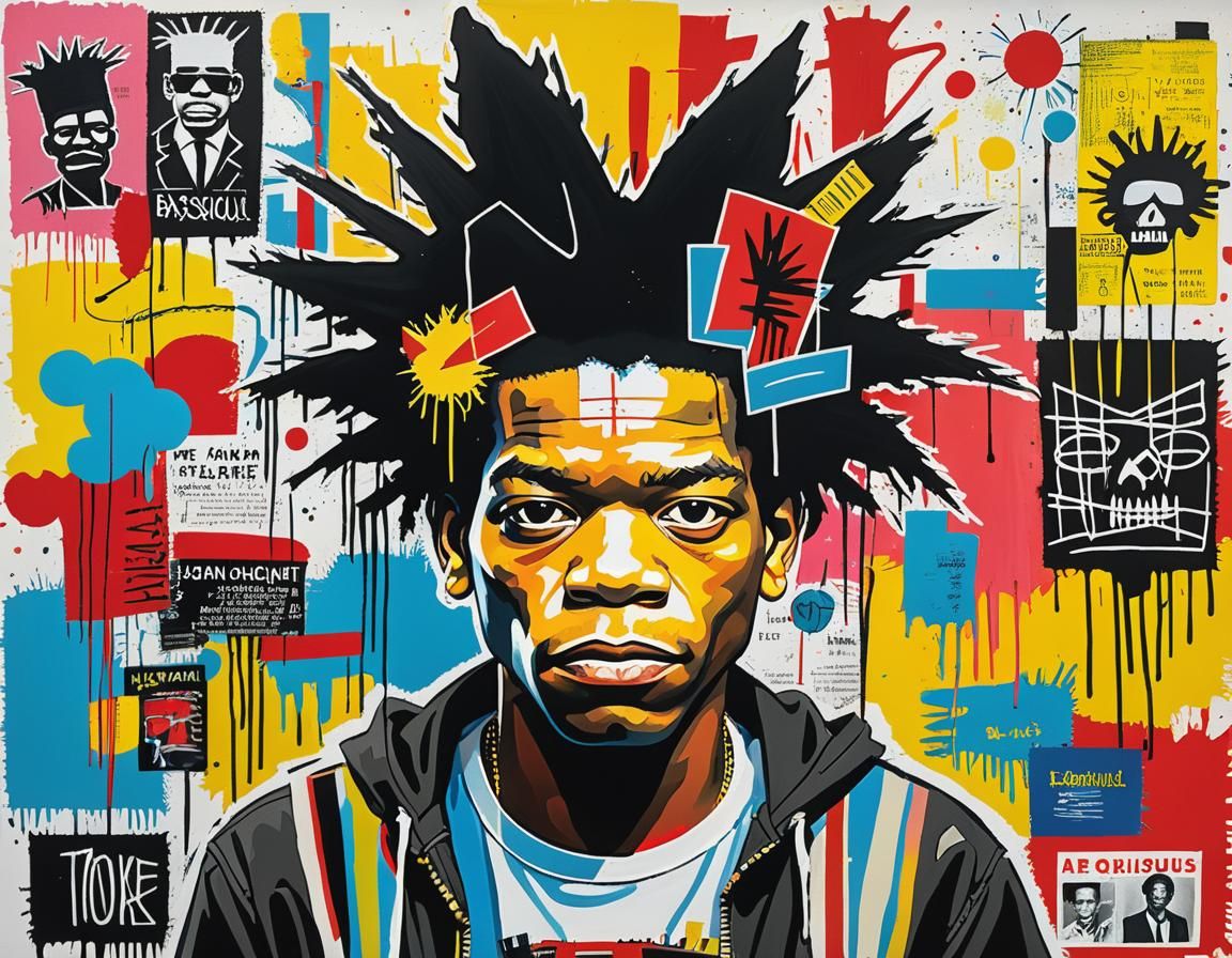 Basquiat-Style Portrait: Mixed Media Pop Art Masterpiece