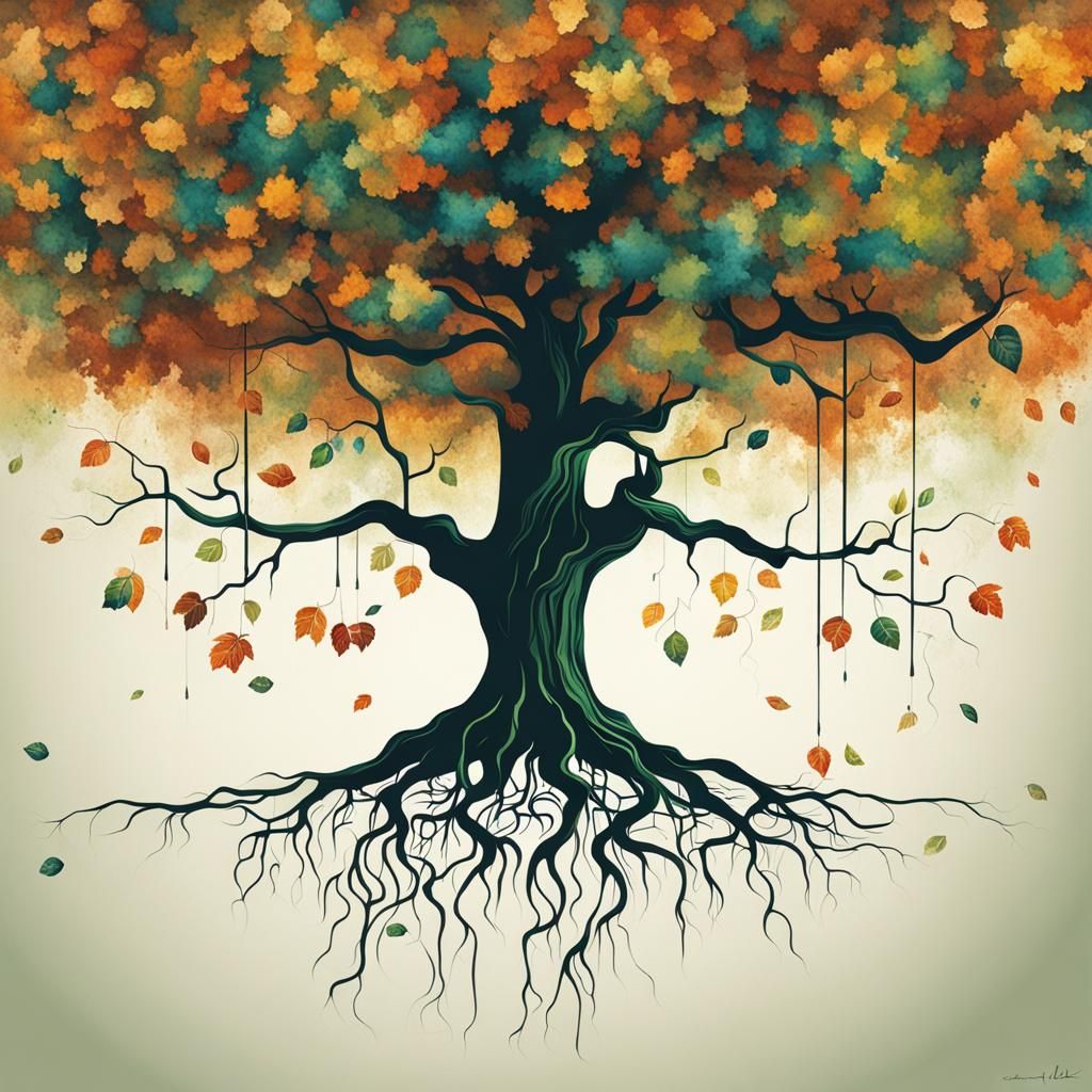 Abstract Upside-Down Tree with Suspended Roots