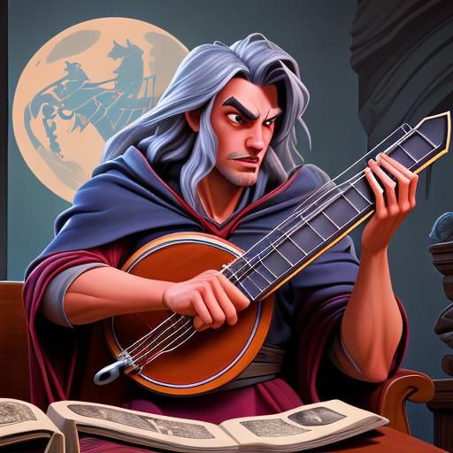 Big Bad Wolf Plays Lute in Comic Book Art
