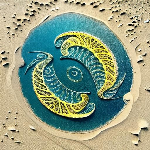 String Art Fractal Fish Embossed in Sand