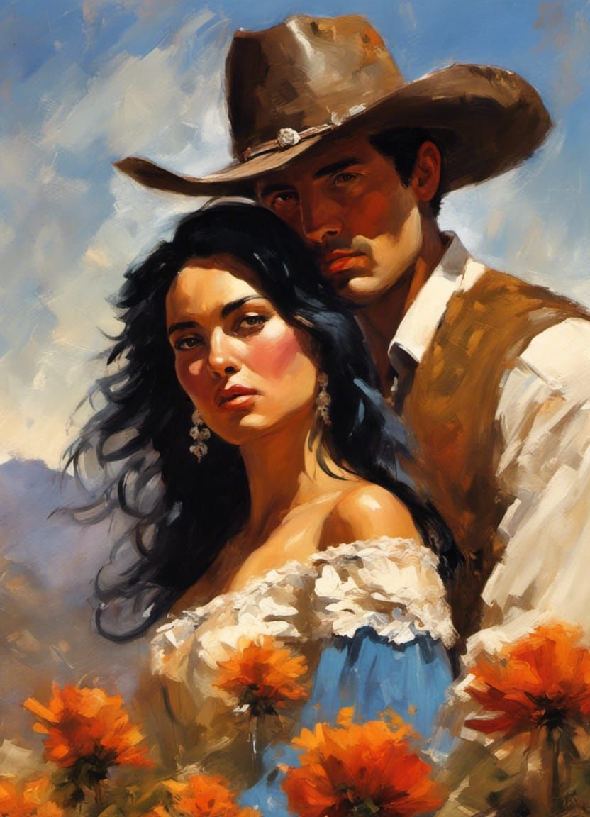 Historical Western Romance Cover Art in Oil Painting Style