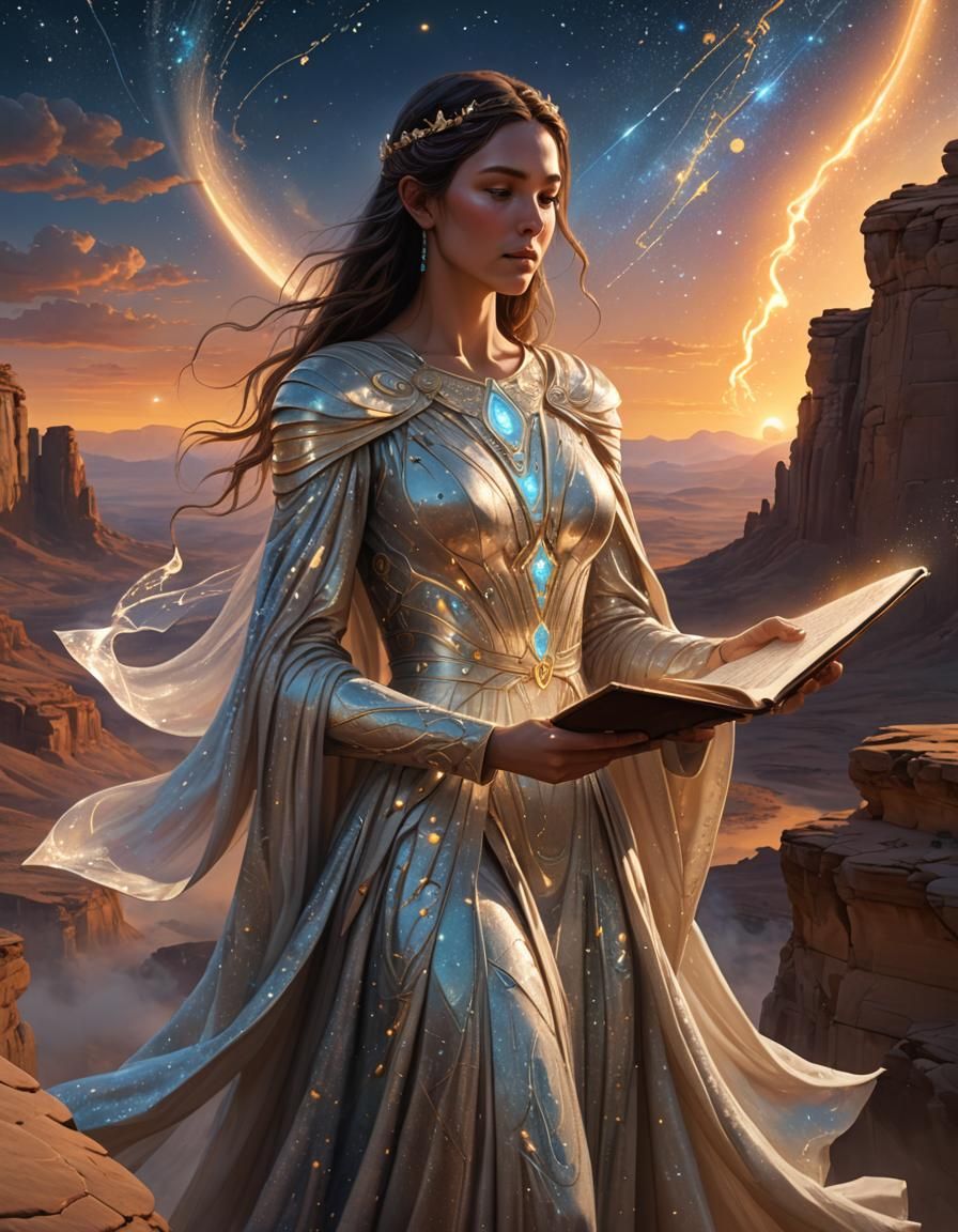 Futuristic Oracle Points to the Stars, Digital Painting