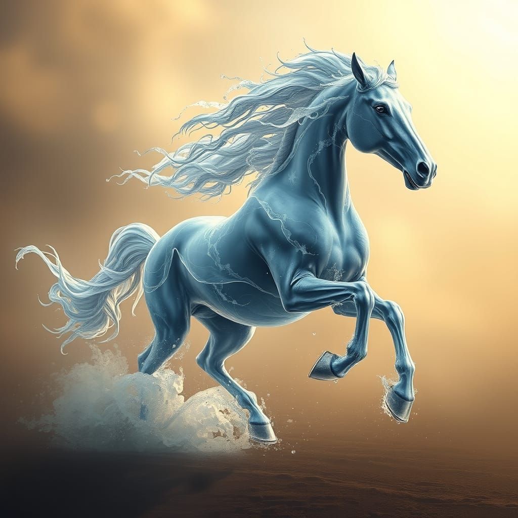 Surreal Water Horse in Majestic Gallop, Detailed Matte Paint...