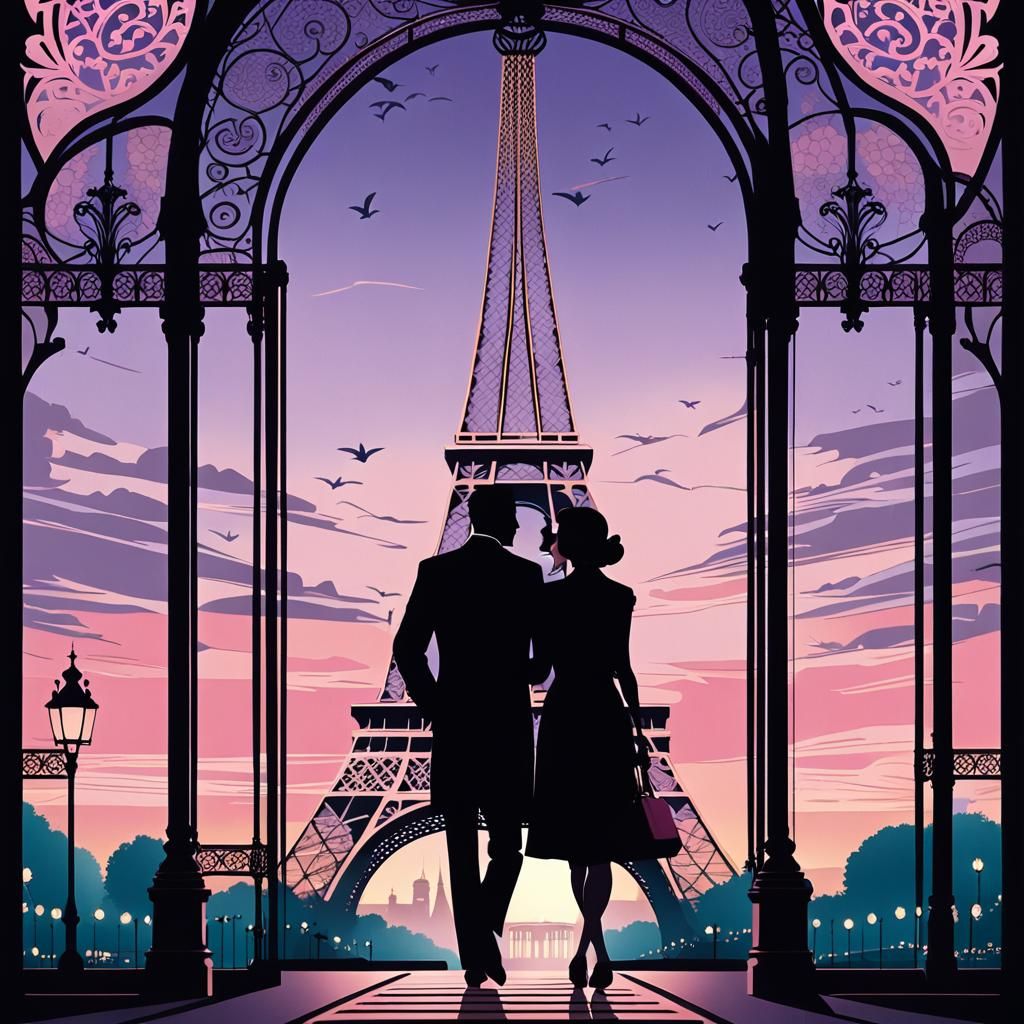 Eiffel Tower at Dusk: Art Deco Travel Poster