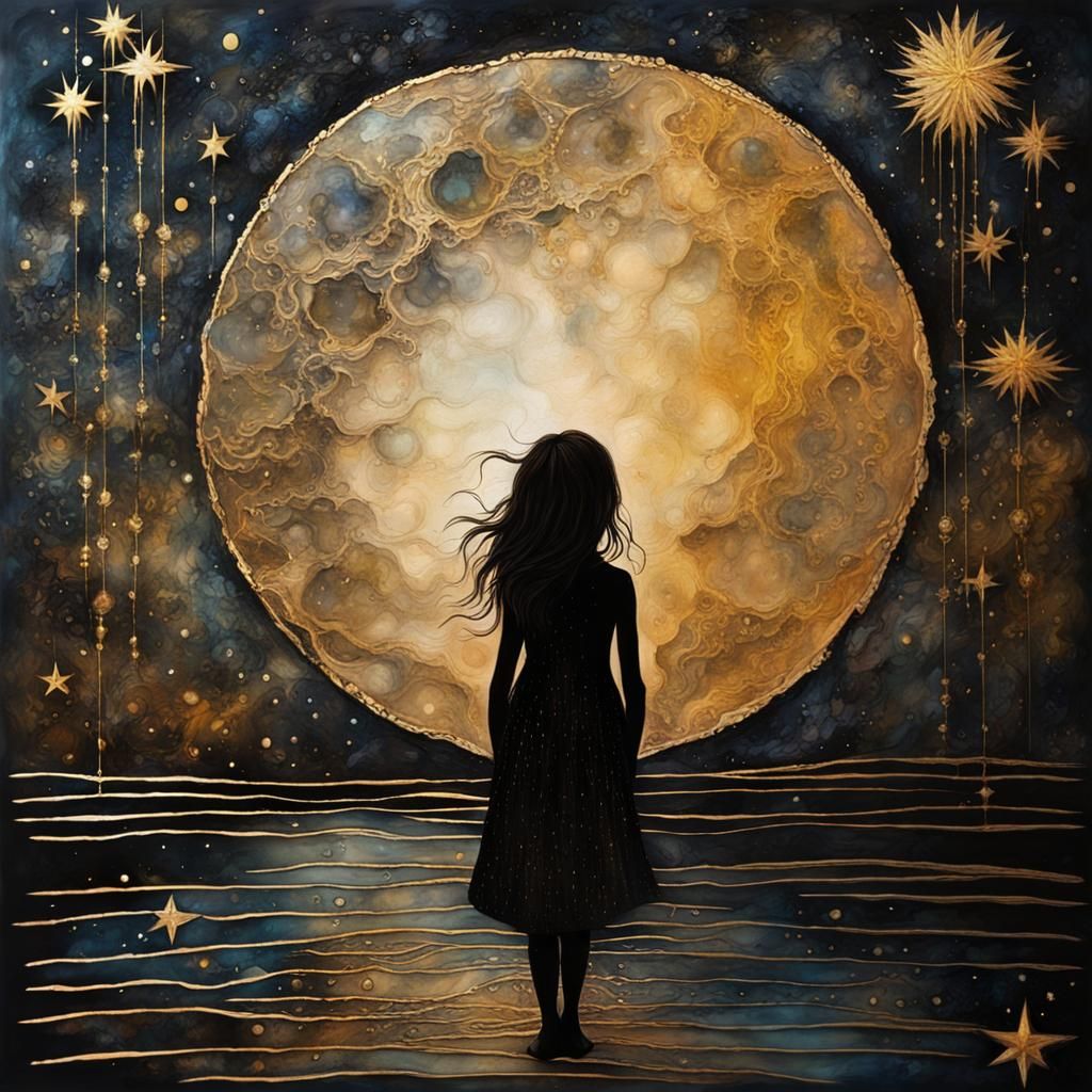 Magical Girl Touches Moon in Detailed Matte Painting