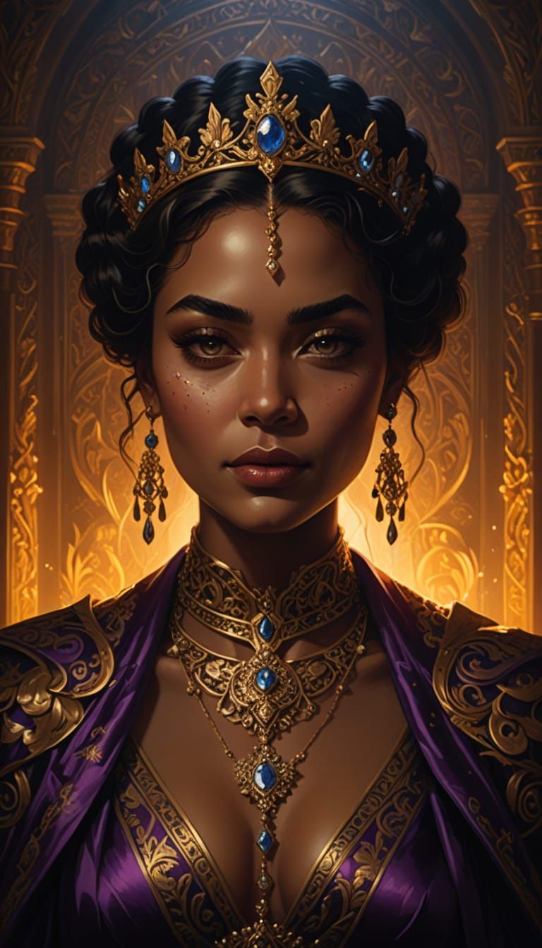 Regal Queen in Ornate Throne Room Digital Painting